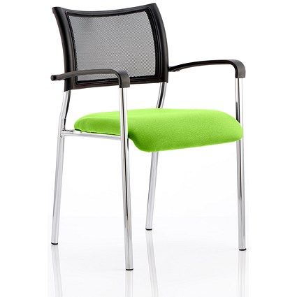 Brunswick Visitor Chair, With Arms, Chrome Frame, Mesh Back, Fabric Seat, Myrrh Green