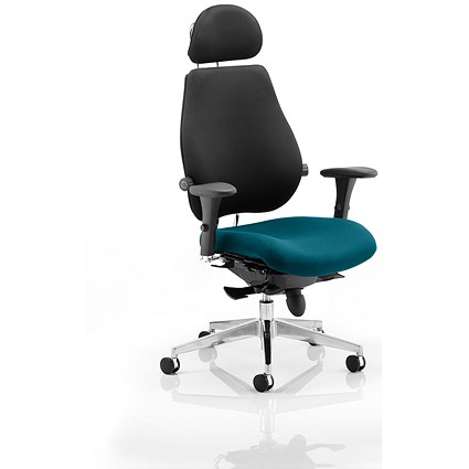 Chiro Plus Ultimate Posture Chair, With Headrest, Black Back, Maringa Teal