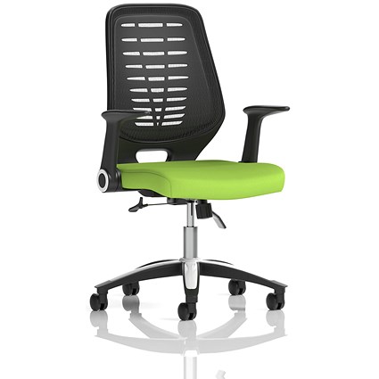 Relay Task Black Mesh Back Operator Chair, Folding Arms, Myrrh Green