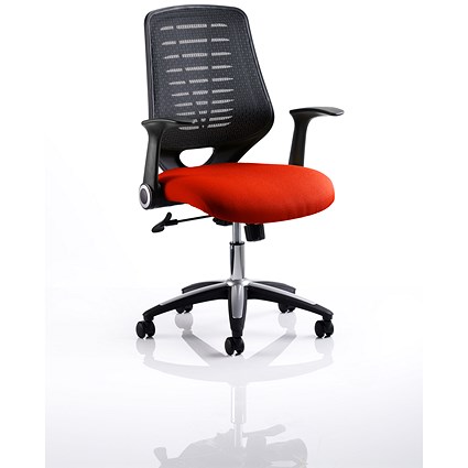 Relay Task Operator Chair, Black Mesh Back, Tabasco Orange, With Folding Arms