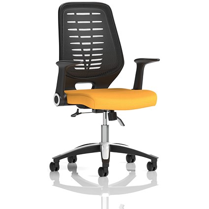 Relay Task Black Mesh Back Operator Chair, Folding Arms, Senna Yellow