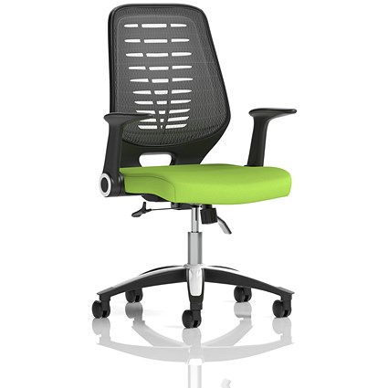 Relay Task Silver Mesh Back Operator Chair, Folding Arms, Myrrh Green