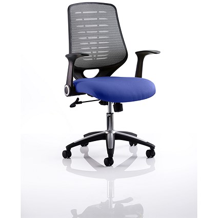 Relay Task Operator Chair, Silver Mesh Back, Stevia Blue, With Folding Arms