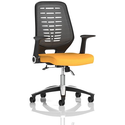 Relay Task Silver Mesh Back Operator Chair, Folding Arms, Senna Yellow