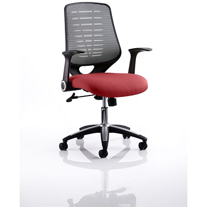 Relay Task Operator Chair, Silver Mesh Back, Ginseng Chilli, With Folding Arms