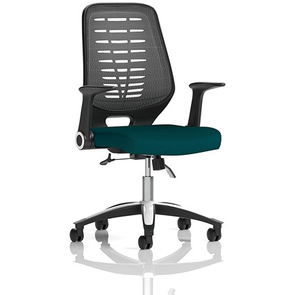 Relay Task Silver Mesh Back Operator Chair, Folding Arms, Maringa Teal