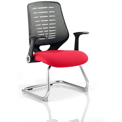 Relay Cantilever Visitor Chair, Silver Mesh Back, Bergamot Cherry