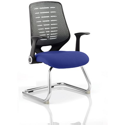 Relay Cantilever Visitor Chair, Silver Mesh Back, Stevia Blue