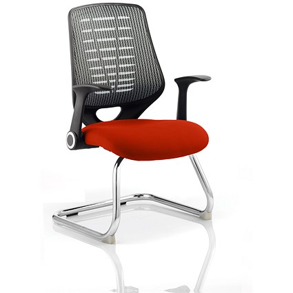 Relay Cantilever Visitor Chair, Silver Mesh Back, Tabasco Red