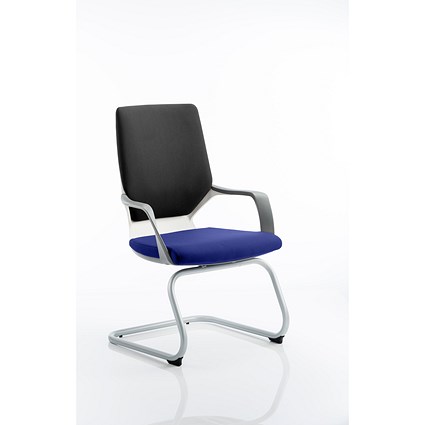 Xenon Visitor Chair, White Shell, Black Back, Stevia Blue