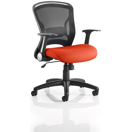 Zeus Task Mesh Back Operator Chair, Folding Arms, Tabasco Orange