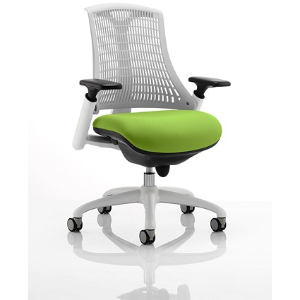 Flex Task White Back and Frame Operator Chair, Height Adjustable Arms, Myrrh Green