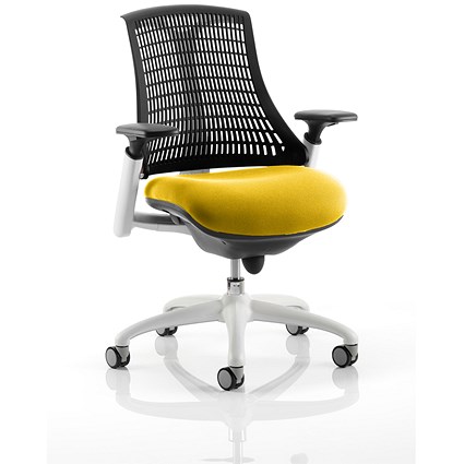 Flex Task Operator Chair, Black Back, White Frame, Senna Yellow