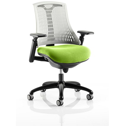 Flex Task White Back Black Frame Operator Chair, Height Adjustable Arms, Myrrh Green