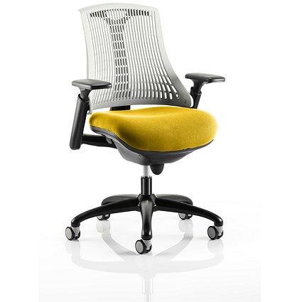 Flex Task White Back Black Frame Operator Chair, Height Adjustable Arms, Senna Yellow