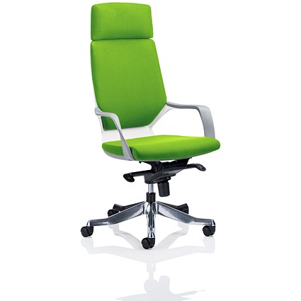 Xenon High Back Executive Chair, With Headrest, White Shell, Myrrh Green