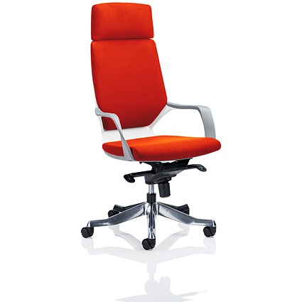 Xenon High Back Executive Chair, With Headrest, White Shell, Tabasco Orange