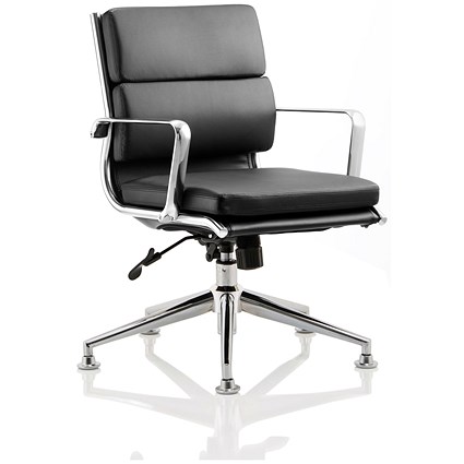 Savoy Leather Executive Medium Back Chair, With Chrome Glides, Black