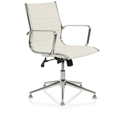 Ritz Leather Executive Medium Back Chair, With Chrome Glides, Ivory