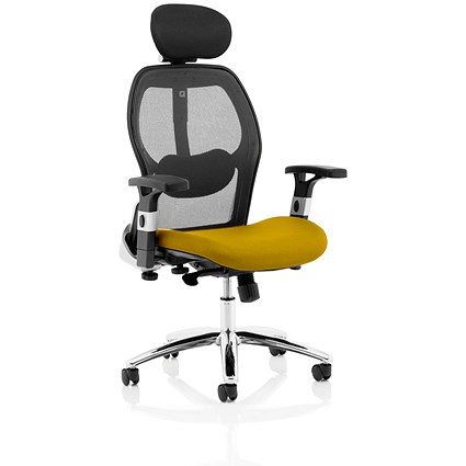 Sanderson II Mesh Back Operator Chair, Headrest, Height Adjustable Arms, Senna Yellow
