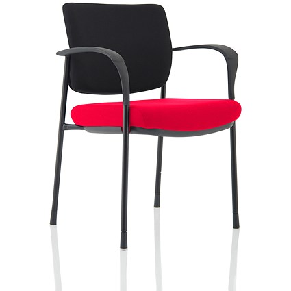 Brunswick Deluxe Visitor Chair, With Arms, Black Frame, Black Fabric Back, Fabric Seat, Bergamot Cherry