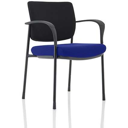 Brunswick Deluxe Visitor Chair, With Arms, Black Frame, Black Fabric Back, Fabric Seat, Stevia Blue