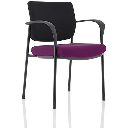 Brunswick Deluxe Visitor Chair, With Arms, Black Frame, Black Fabric Back, Fabric Seat, Tansy Purple