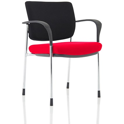 Brunswick Deluxe Visitor Chair, With Arms, Chrome Frame, Black Fabric Back, Fabric Seat, Bergamot Cherry