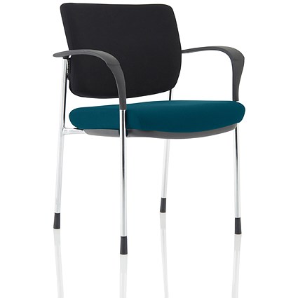 Brunswick Deluxe Visitor Chair, With Arms, Chrome Frame, Black Fabric Back, Fabric Seat, Maringa Teal