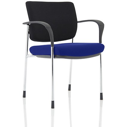 Brunswick Deluxe Visitor Chair, With Arms, Chrome Frame, Black Fabric Back, Fabric Seat, Stevia Blue