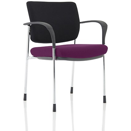 Brunswick Deluxe Visitor Chair, With Arms, Chrome Frame, Black Fabric Back, Fabric Seat, Tansy Purple