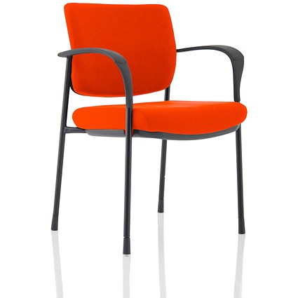 Brunswick Deluxe Visitor Chair, With Arms, Black Frame, Fabric Back and Seat, Tabasco Orange