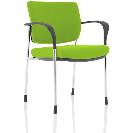 Brunswick Deluxe Visitor Chair, With Arms, Chrome Frame, Fabric Back and Seat, Myrrh Green