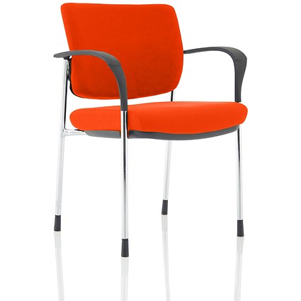 Brunswick Deluxe Visitor Chair, With Arms, Chrome Frame, Fabric Back and Seat, Tabasco Orange