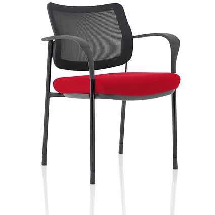 Brunswick Deluxe Visitor Chair, With Arms, Black Frame, Mesh Back, Fabric Seat, Bergamot Cherry