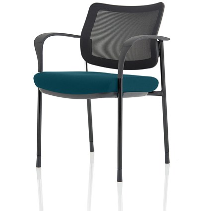 Brunswick Deluxe Visitor Chair, With Arms, Black Frame, Mesh Back, Fabric Seat, Maringa Teal