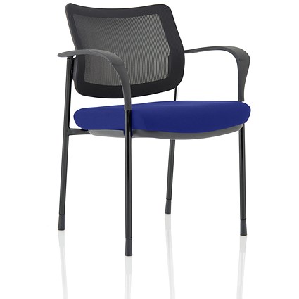 Brunswick Deluxe Visitor Chair, With Arms, Black Frame, Mesh Back, Fabric Seat, Stevia Blue