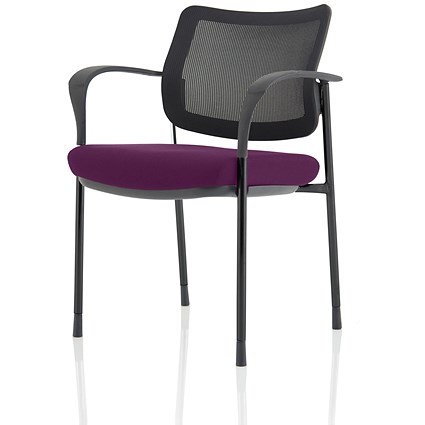 Brunswick Deluxe Visitor Chair, With Arms, Black Frame, Mesh Back, Fabric Seat, Tansy Purple