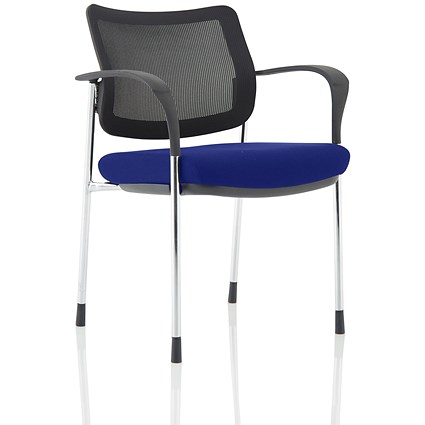 Brunswick Deluxe Visitor Chair, With Arms, Chrome Frame, Mesh Back, Fabric Seat, Stevia Blue