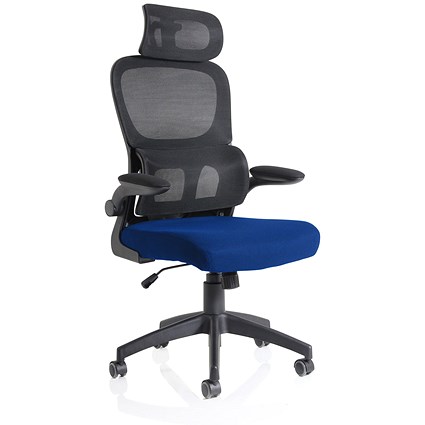 Iris Task Mesh Back Operator Chair, Headrest, Folding Arms, Stevia Blue