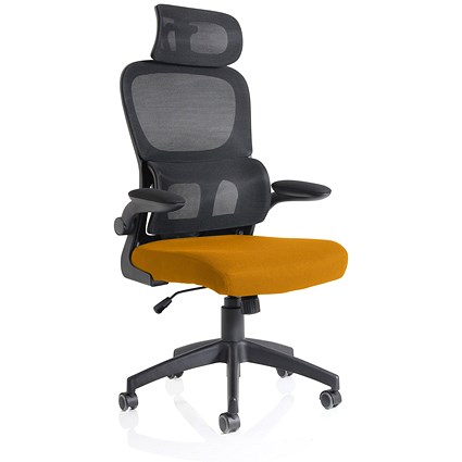 Iris Task Operator Chair, Black Mesh Back, Senna Yellow Fabric Seat, With Headrest