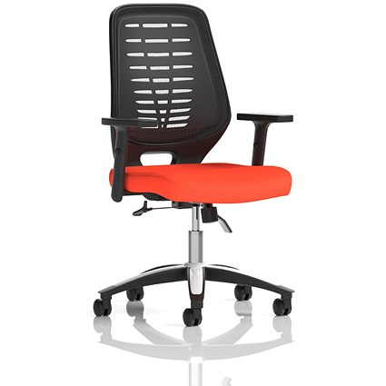 Relay Black Mesh Back Task Operator Chair, Height Adjustable Arms, Tabasco Orange