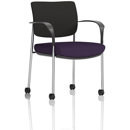 Brunswick Deluxe Visitors Chair, Chrome Frame, Black Back, With Arms and Castors, Tansy Purple Brunswick Deluxe Visitors Chair, Chrome Frame, Black Back, With Arms and Castors, Tansy Purple