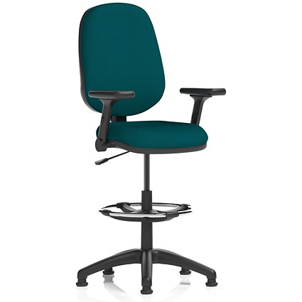 Eclipse Plus I High Rise Operator Chair, Maringa Teal, With Height Adjustable And Folding Arms