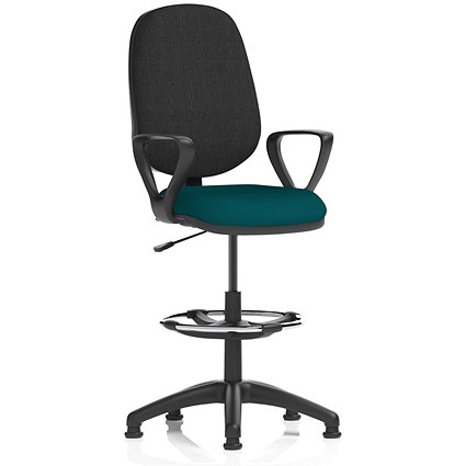 Eclipse Plus I High Rise Black Back Operator Chair, Maringa Teal, With Fixed Height Arms