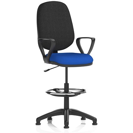 Eclipse Plus I High Rise Black Back Operator Chair, Stevia Blue, With Fixed Height Arms