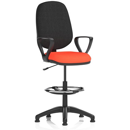 Eclipse Plus I High Rise Black Back Operator Chair, Tabasco Orange, With Fixed Height Arms