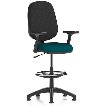 Eclipse Plus I High Rise Black Back Operator Chair, Maringa Teal, With Height Adjustable And Folding Arms