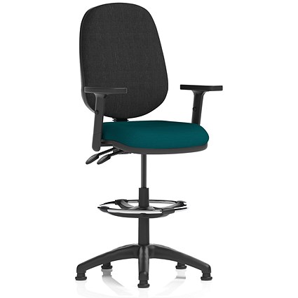 Eclipse Plus II High Rise Black Back Operator Chair, Maringa Teal, With Height Adjustable Arms