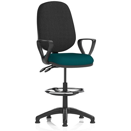 Eclipse Plus II High Rise Black Back Operator Chair, Maringa Teal, With Fixed Height Arms